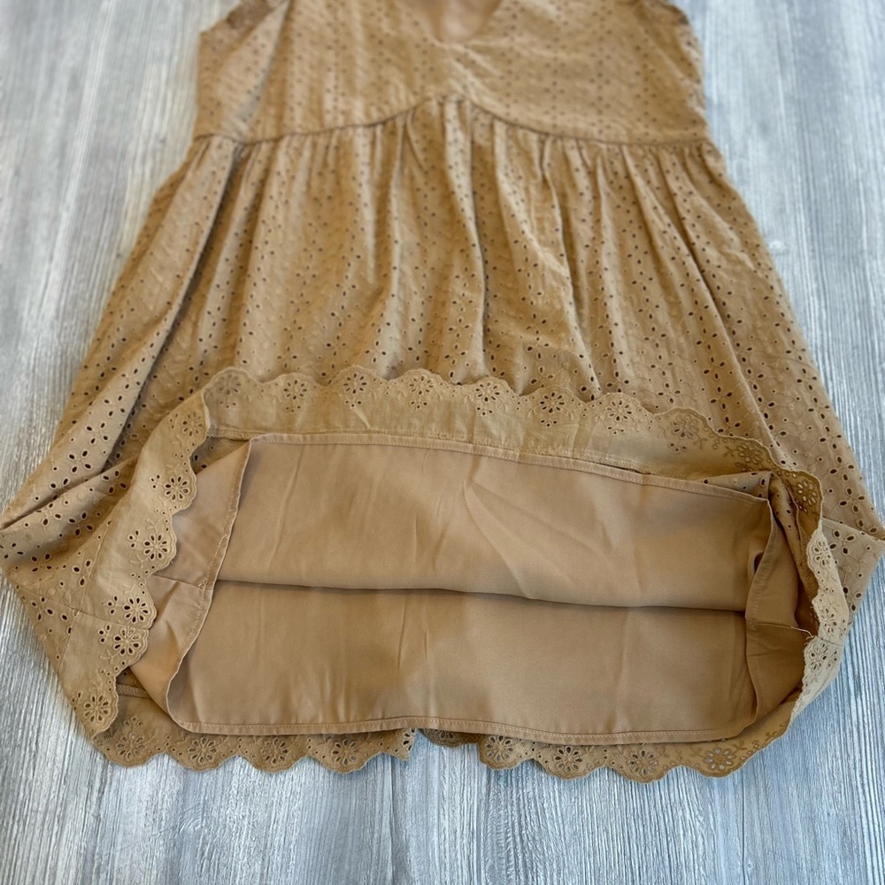 Knox Rose Women's Small, Sleeveless, Babydoll, Dress Mustard Yellow, Eyelet Lace - Picture 8 of 14